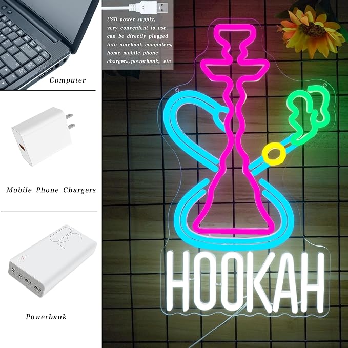 Hookah Neon Sign Nargile Lounge Sign Colorful LED Light - Image 4
