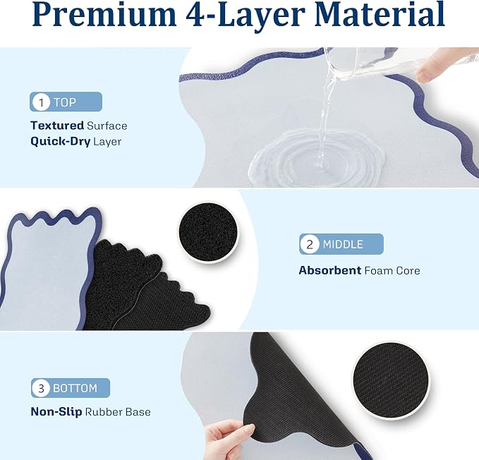 Scalloped Dish Drying Mat for Kitchen Counter, Absorbent Easy Clean Non-slip - Image 5