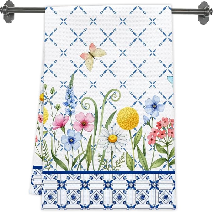 Wildflower Waffle Kitchen Towels, Absorbent Hand Towel by Unknown