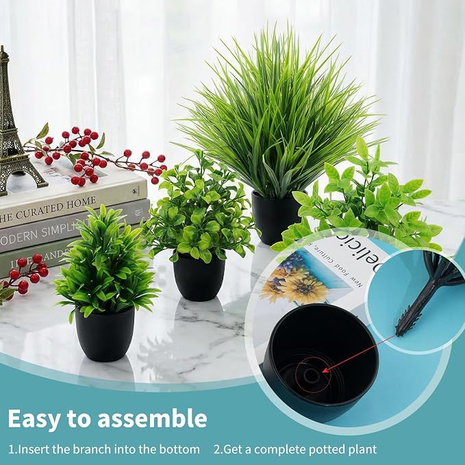 LOYWREE 4 Pack Mini Fake Plants Small Artificial Greenery Potted Plants in - Image 8