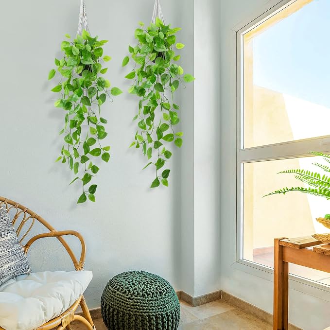 LOYWREE 2 Pack Small Artificial Hanging Plants - Image 4
