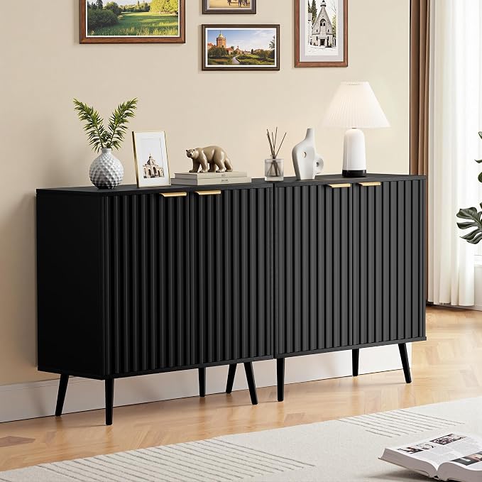 Set of 3 Fluted Storage Cabinet, Buffet Cabinet - Image 5