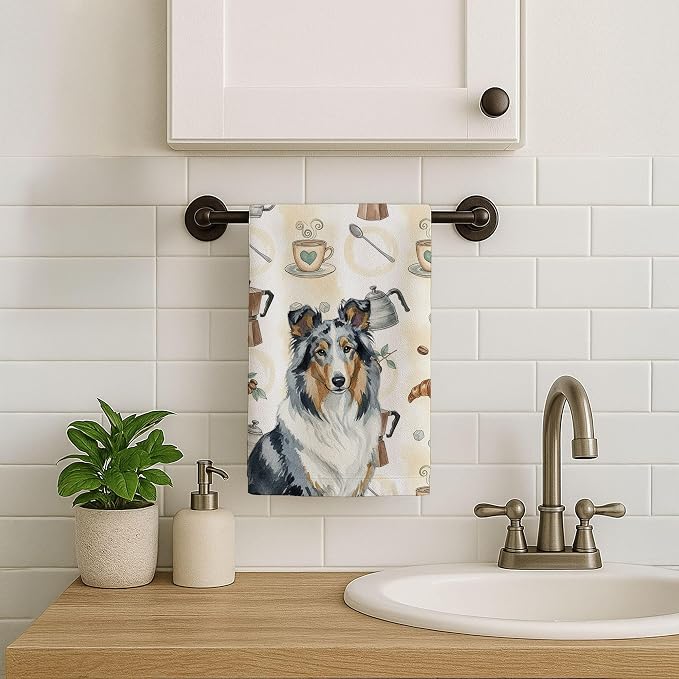 Caroline's Treasures Blue Merle Collie Coffee Bar Kitchen Towel Velour Plush - Image 7