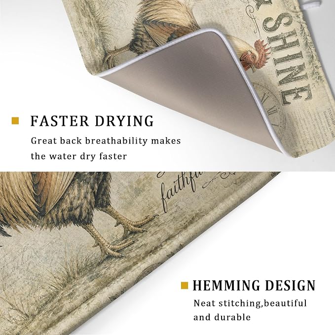 Farmhouse Rooster Dish Drying Mat 18 x 24 Inch - Image 3