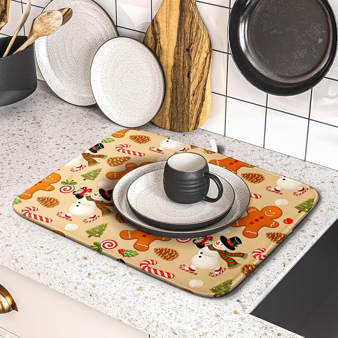 Xmas Gingerbread Man Candy Cane Dish Drying Mat - Image 5
