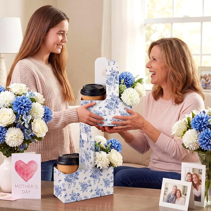 24 Pack Blue Floral 2-cup Drink Carrier - Image 6