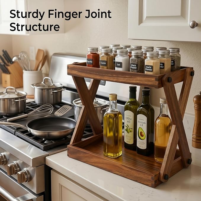 Wood Countertop Shelf Organizer, 2 Tier Wooden Shelf - Image 8
