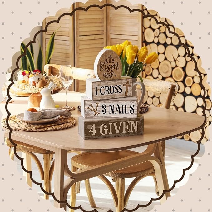 Lineshading 4 Pcs Easter Table Decoration Easter Gifts He Is Risen Tiered Tray - Image 4