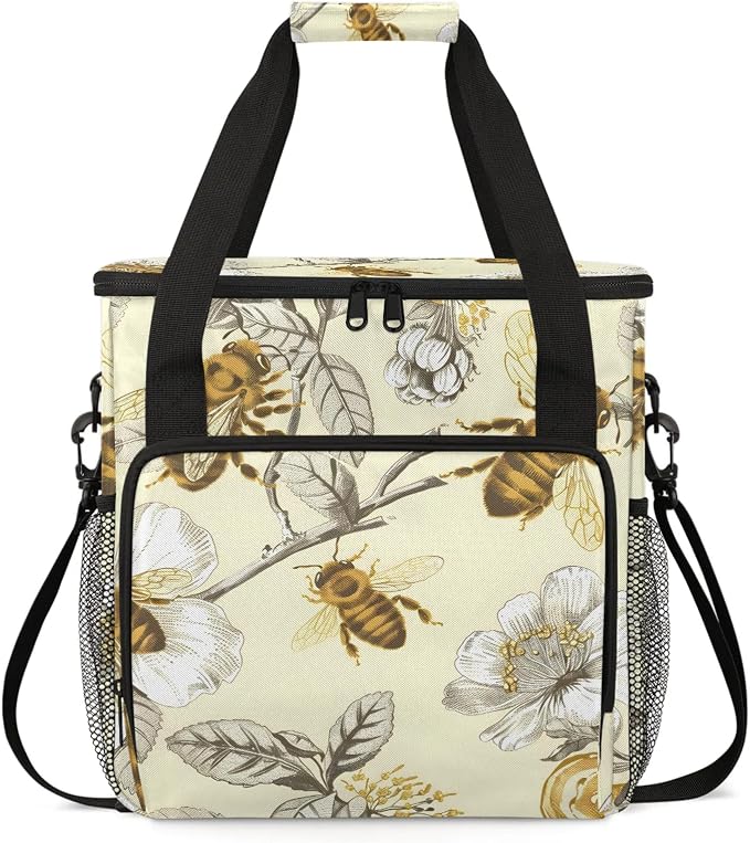 Honey Bee Floral Coffee Maker Carring Bag, Large Insulated Storage Organizer by Home