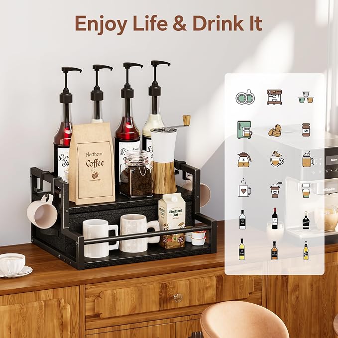 Homeiju Coffee Syrup Organizer Rack, 2-Tier Bottle Coffee Bar Accessories - Image 6