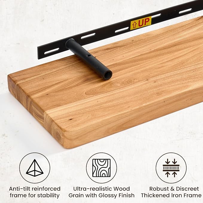 Fun Memories 32 Inch Floating Shelf, 8 Inch Deep Rounded Edge Reclaimed Elm - Image 5