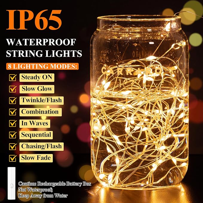 Lakumu 16FT Orange Fairy Lights, Rechargeable Battery Operated Mini LED String - Image 5