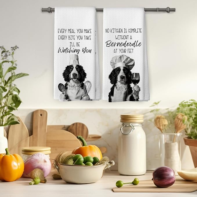 Bernedoodle Kitchen Towels Set of 2, Dog Kitchen Accessories, Bar Decor - Image 4