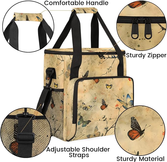 Vintage Butterfly Flower Coffee Maker Carring Bag, Large Insulated Storage - Image 6