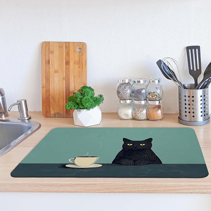 Black Cat Dish Drying Mat，Cat Lovers Mom Grandma Gifts - Image 2