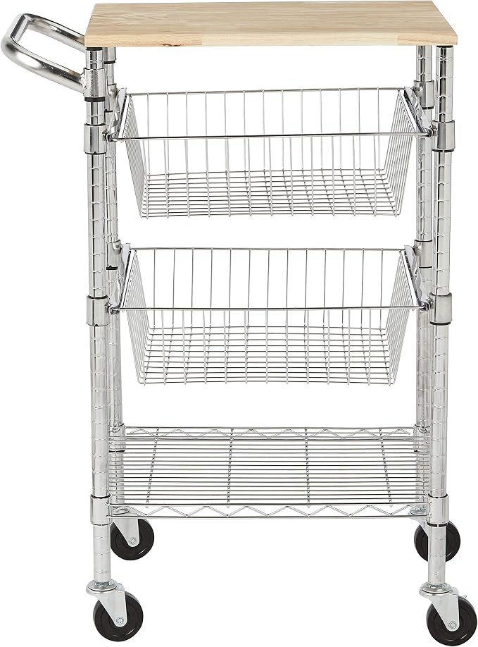 Amazon Basics 3-Tier Metal Basket Rolling Utility Cart - Image 2