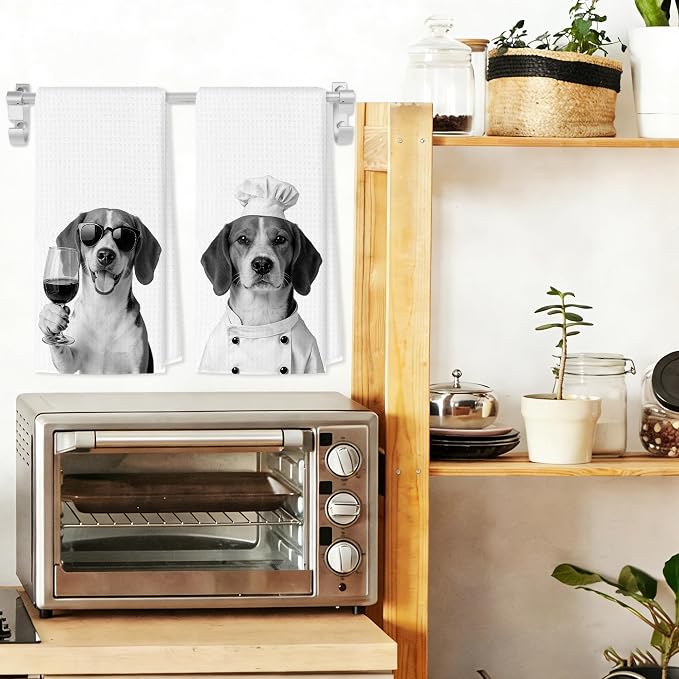 Funny Beagle Kitchen Towels Set of 2, Dog Kitchen Bar Accessories, Dog Chef - Image 3