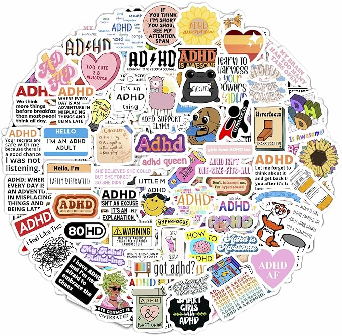100Pcs Funny ADHD Stickers for Water Bottles, Laptops by BulbaCraft