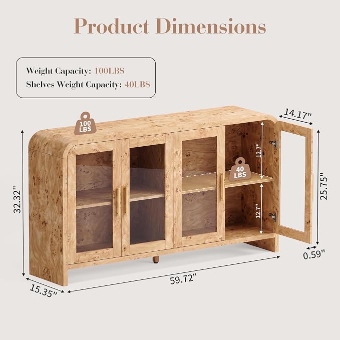 Curved Buffet Storage Cabinet, 59.7" Modern Sideboard - Image 2