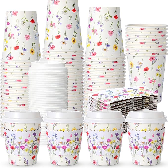 AmazingSpark 48 Sets 8oz Floral Disposable Coffee Cups by Unknown