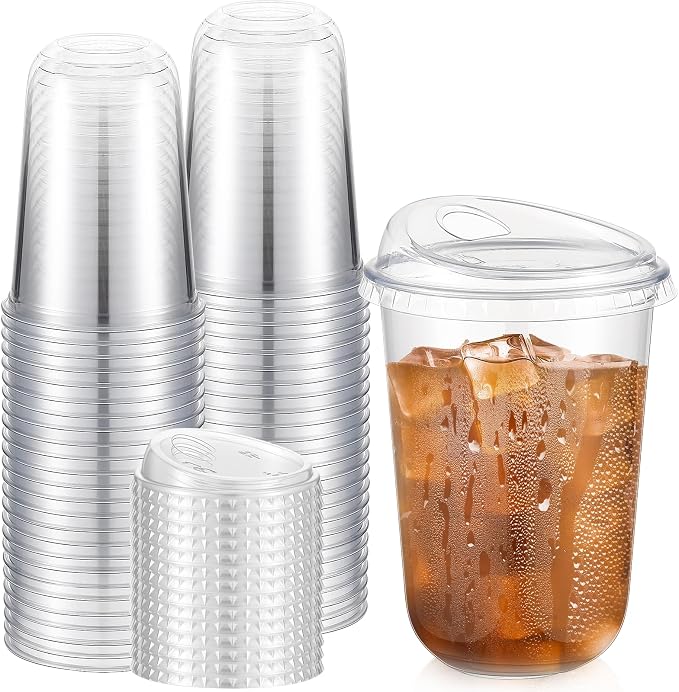 Ziliny 50 Sets Clear Plastic Coffee Cups by Ziliny