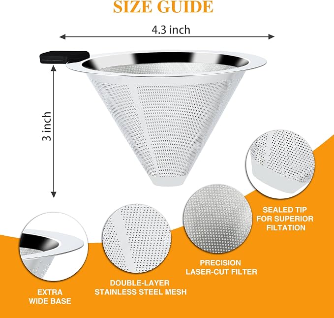 Pour Over Coffee Dripper Slow Drip Paperless Coffee Filter, Double Mesh - Image 3