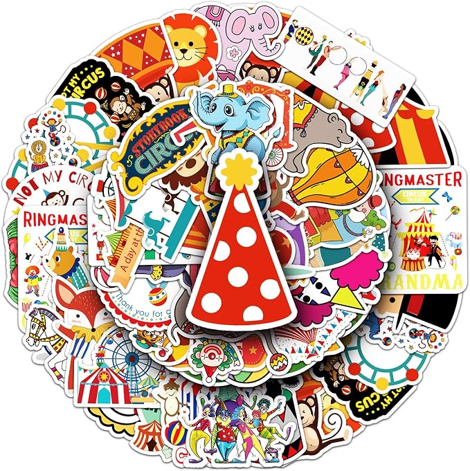 51Pcs Circus Stickers, Waterproof Vinyl Cute Carnival Animal Decals by Unknown