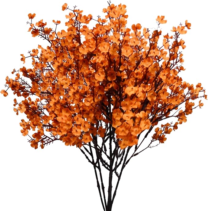 Mandy's 6 Bundles Artificial Orange Baby’s Breath Flowers | 18.5 Inch Silk by Mandys