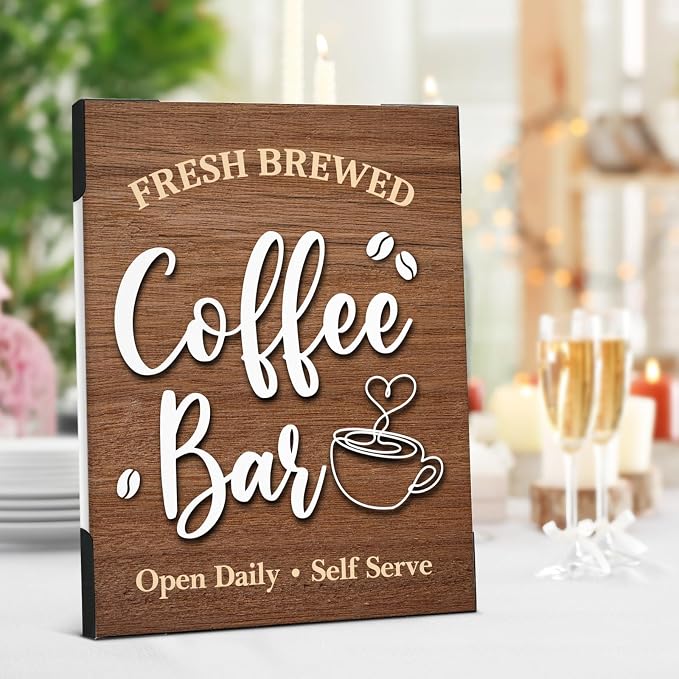 Coffee Bar Sign Decor, Fresh Brewed Coffee Wooden Signs - Image 4
