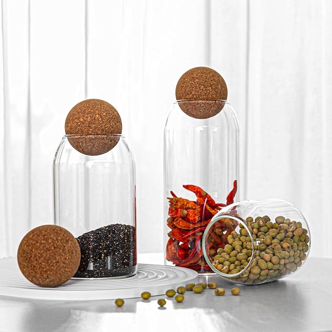 3 Pcs Glass Storage Jars with Cork Ball Lids - Image 5