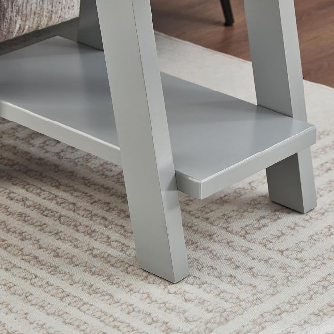 Gray Wood Side Table with Open Storage Shelf, 23.5 Inch Contemporary End Table - Image 6