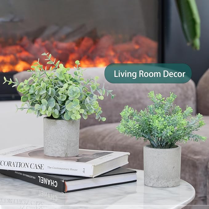 3 Pack Small Potted Fake Plants Artificial Eucalyptus Realistic Bonsai Perfect - Image 4