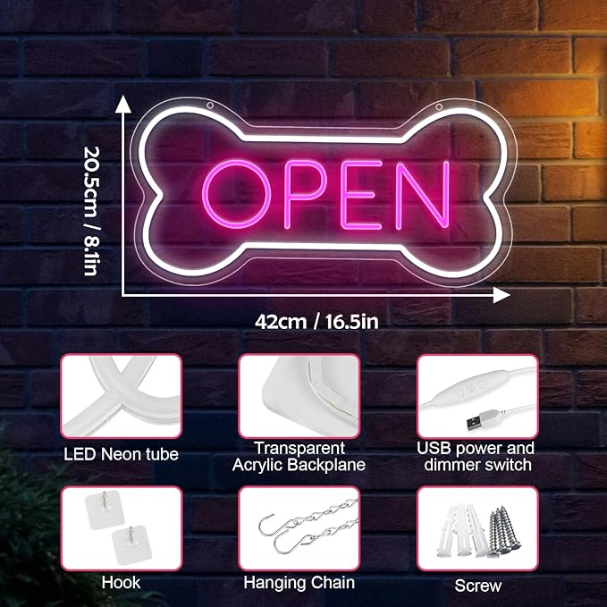 Led Neon Open Sign For Business, Dog Bone Neon Sign Art Pet Shop, Welcome Sign - Image 5