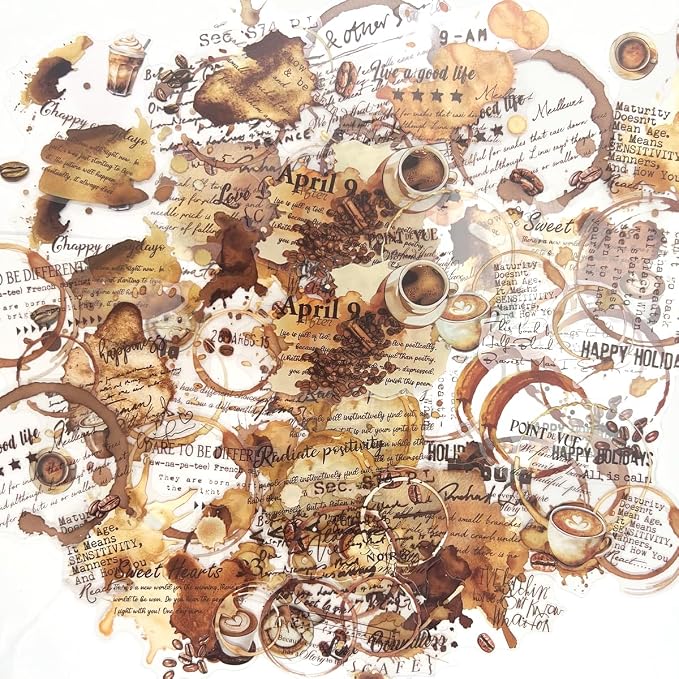 40pcs PET Transparent Clear Coffee Stain Quotes Stickers Decals Bulk Vinyl - Image 5