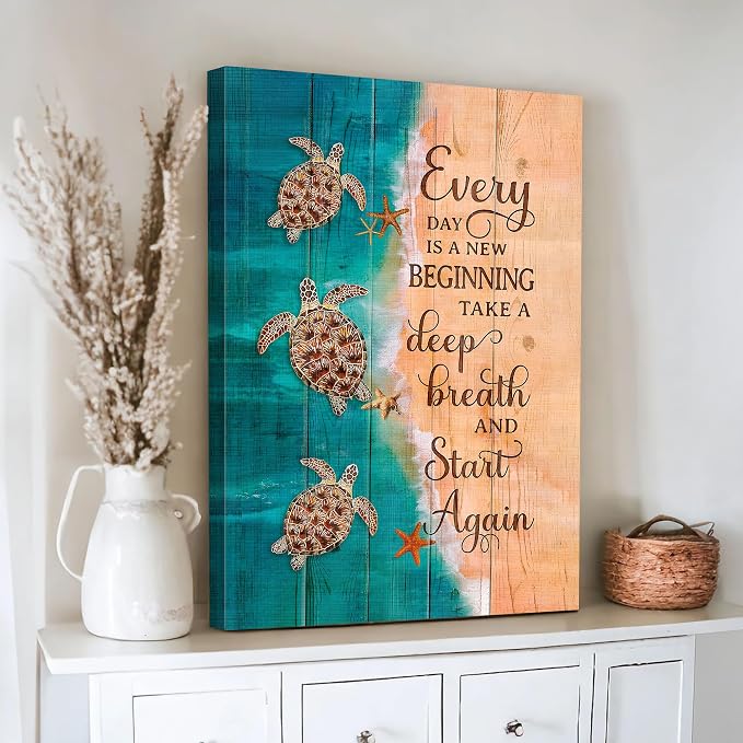 Turtle Wall Art Teal Picture Wall Decor Farmhouse Bathroom Wall Art Everyday is - Image 6