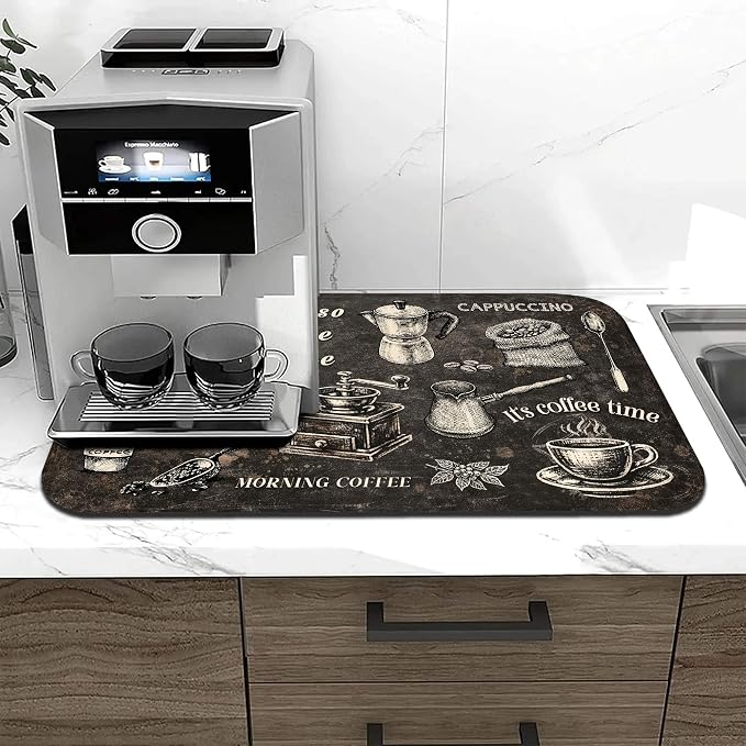 Vintage Coffee Blueprint Coffee Bar Mat 12" x 19", Absorbent Quick-Dry Coffee - Image 7