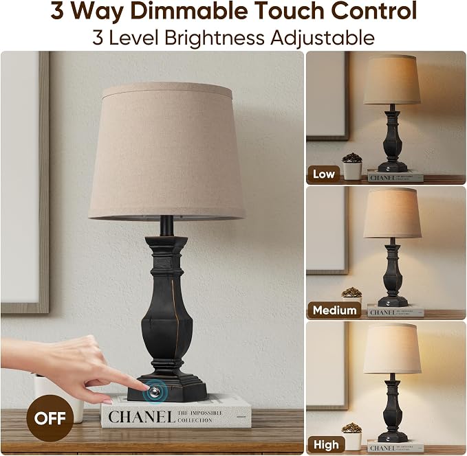 ROTTOGOON Dimmable Table Lamps Set of 2, Rustic Farmhouse Table Lamps - Image 2