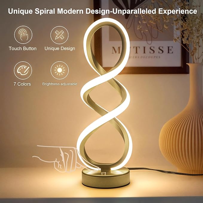 Modern Table Lamp, 7 Colors 10 Light Modes Spiral Design Table Lamp, Touch - Image 2