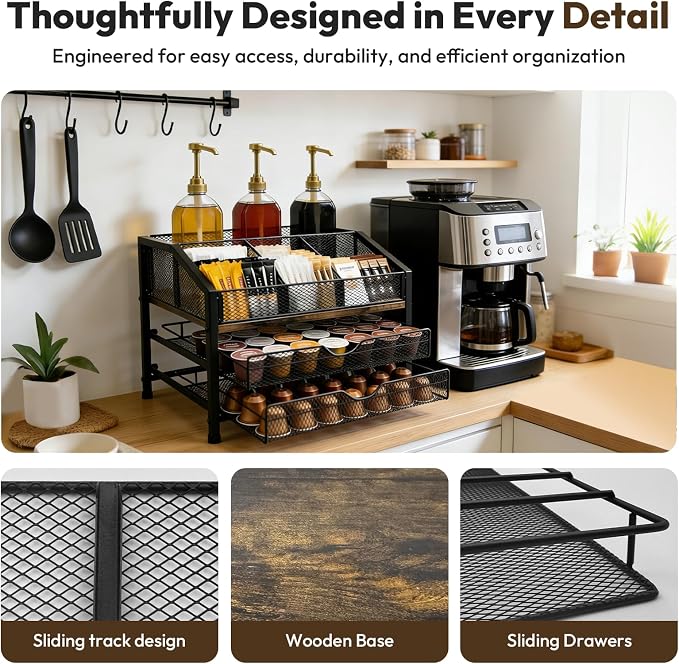 Coffee Bar Organizer with 3 Syrup Pumps, 3-Tier Coffee Station Organizer - Image 5