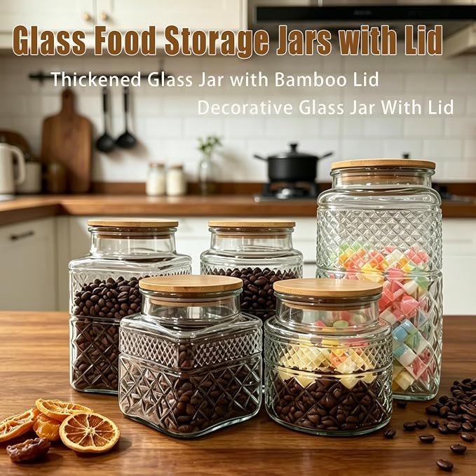 Viovian Vintage Glass Jar with Lid Wood Spoon 60 OZ Round Thick Glass Storage - Image 6