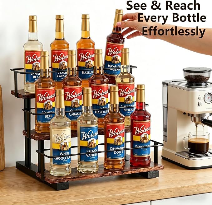 3-Tier Coffee Syrup Organizer Rack – Holds 12 Syrup Bottles, Stepped Display - Image 2
