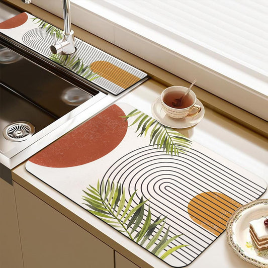 24.5" x 15.5" Dish Drying Mat & 24" x 5.5" Sink Splash Guard, Super Absorbent Drainer Rack Mat for Kitchen Counter Coffee Bar