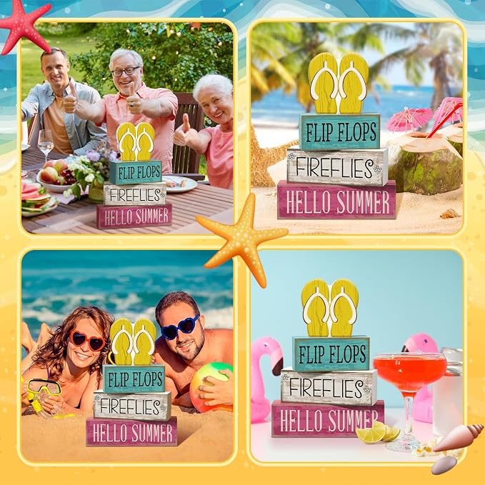 Yuntau 4 Pcs Summer Table Decorations Wooden Sign Flip Flops Table Centerpiece - Image 4