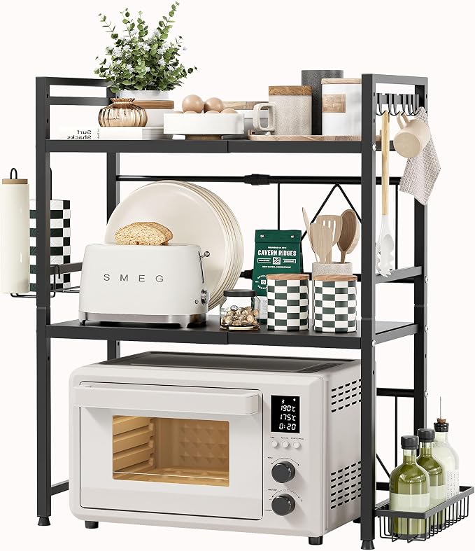 NETEL Expandable Microwave Stand, 3 Tier Metal Kitchen Countertop Organizer by NETELOfficial