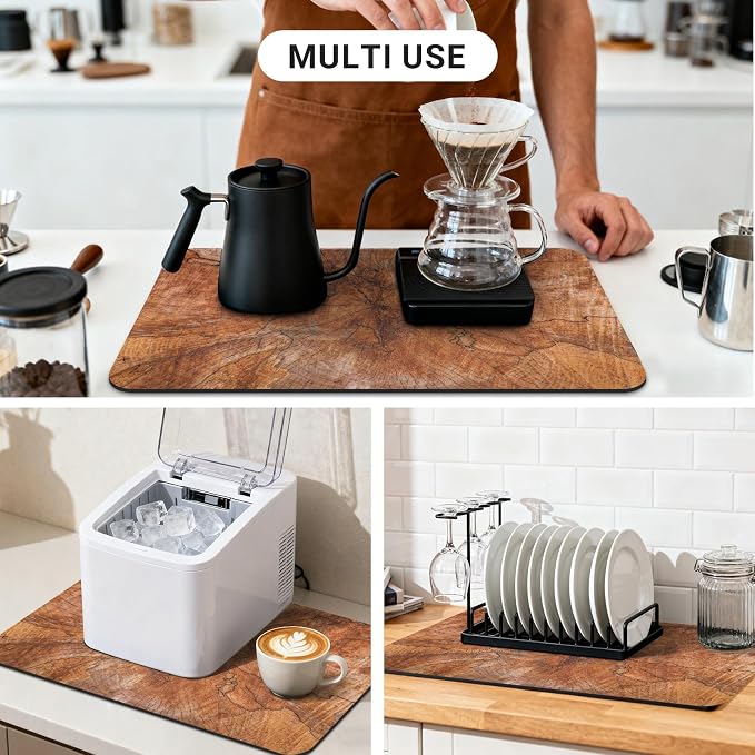 Small Coffee Mat 19x12 Inch, Wood Grain Coffee Bar Accessories, Absorbent Hide - Image 6