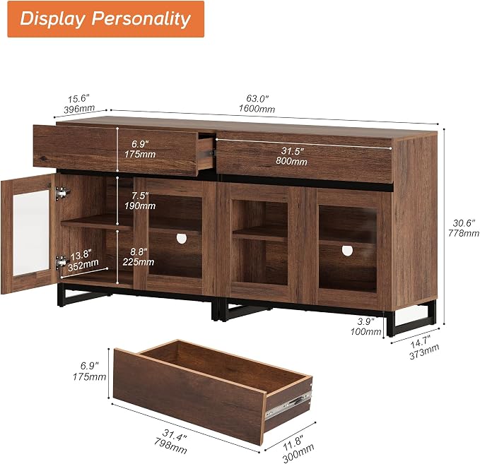 WAMPAT Sideboard Buffet Cabinets, Modern Credenza Sideboard - Image 2