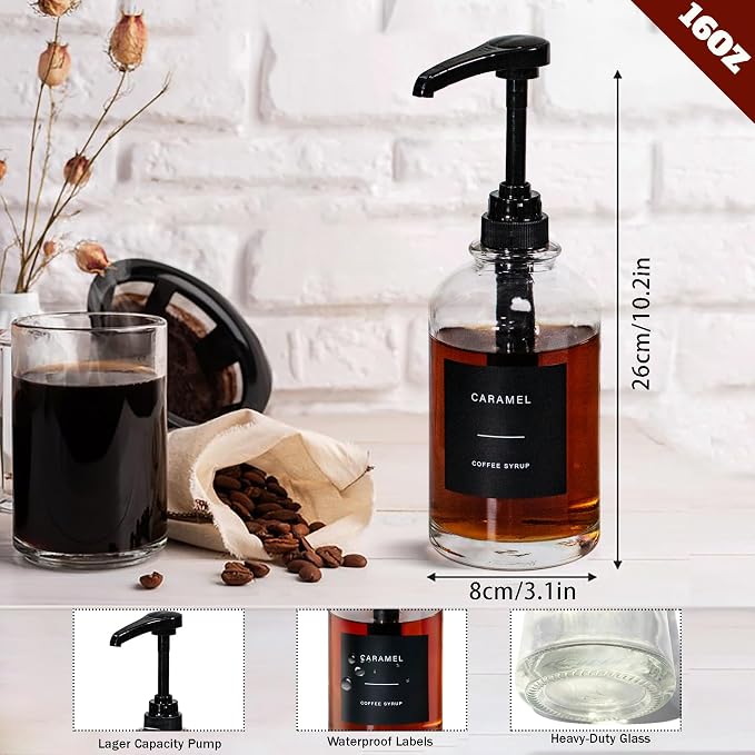 Coffee Syrup Dispenser for Coffee Bar, Glass Syrup Bottle - Image 3