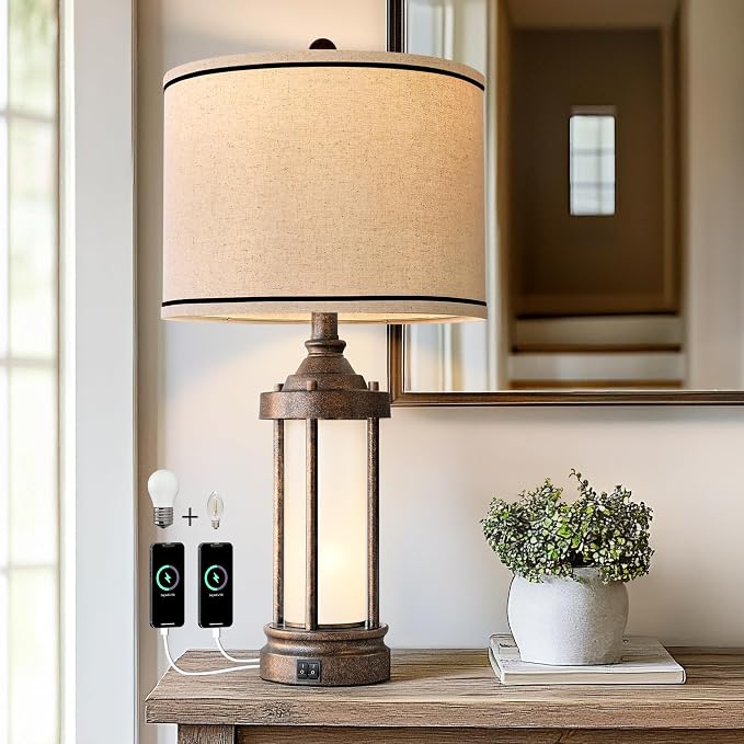 G-SAFAVA 25'' Table Lamp for Living Room Bedroom Farmhouse Metal Lamps - Image 7