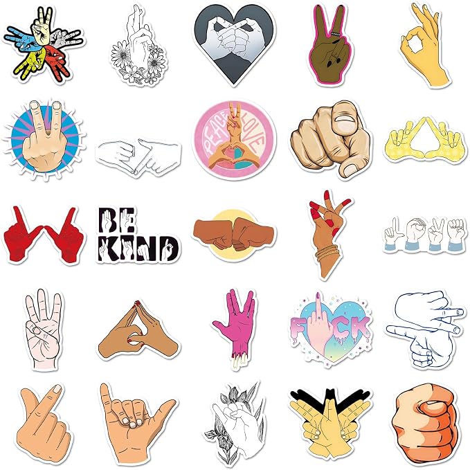 50Pcs Hand Gesture Stickers, Waterproof Vinyl Cool Hand Sign Decals - Image 3