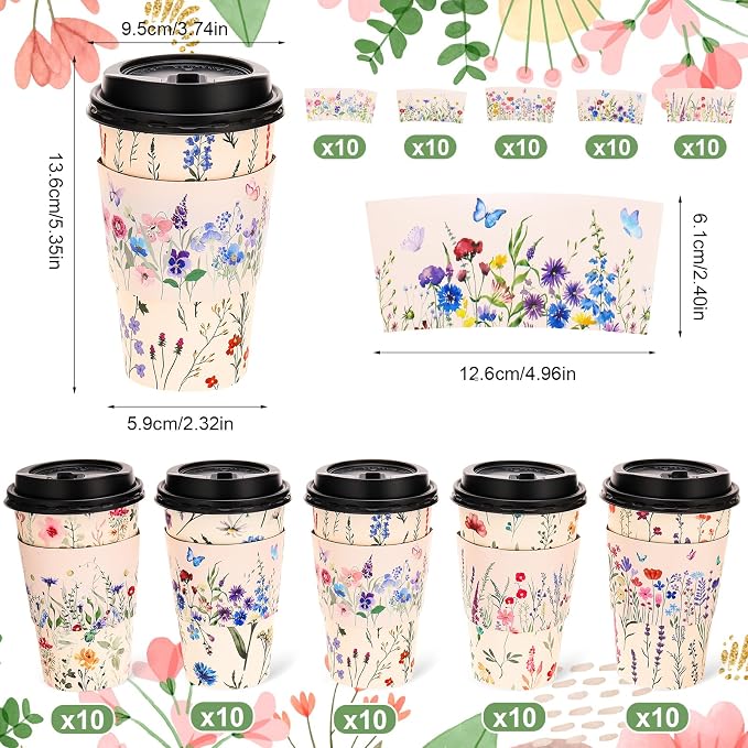 50 Pack 16Oz Vintage Floral Disposable Coffee Cups - Image 2
